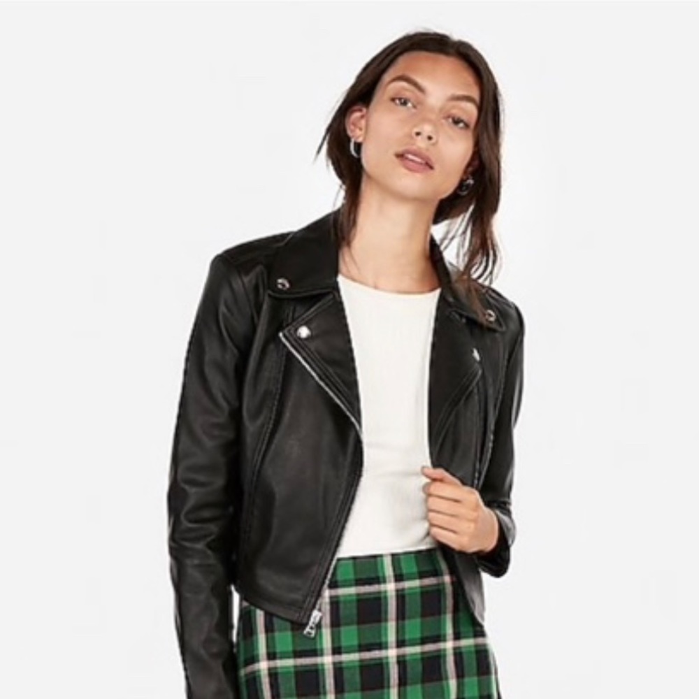 Express Cropped Vegan Leather Moto Jacket Size XS